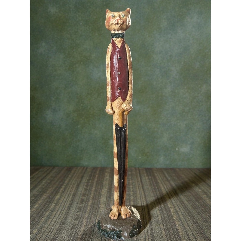Tall Folk Art Cat Figurine Country Cottage Style Hand Painted Decor‎ Umbrella